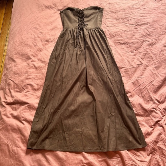 NWOT Reformation Buckley Cafe Brown Strapless Lace up Back Midi Dress size 2 - Picture 4 of 9